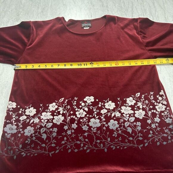 Destination LA Vintage Red Velvet Whimsigoth Floral 3/4 Sleeve Top Size L - Picture 9 of 13